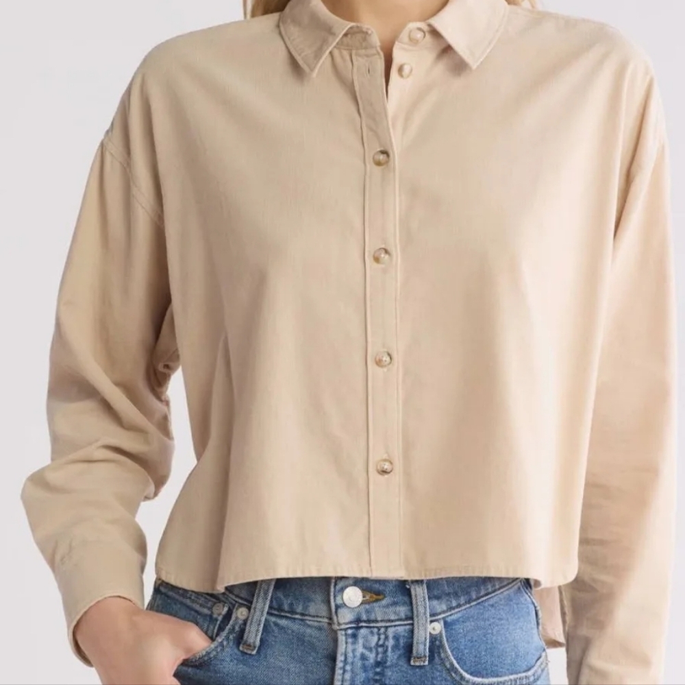 Madewell Cotton Corduroy Button Up Crop Shirt